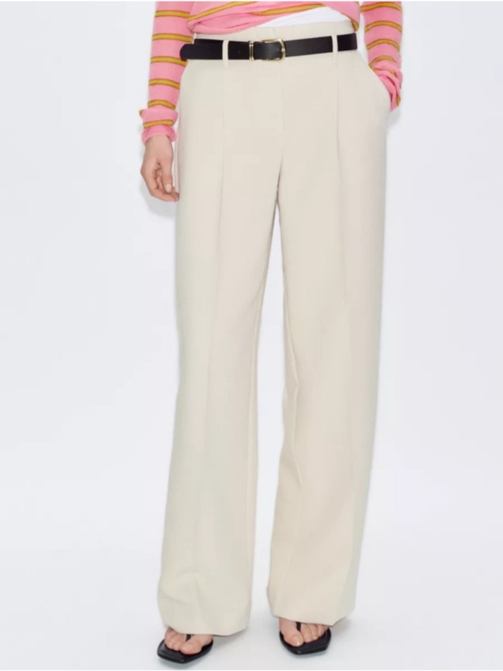 Zara straight leg belted pants with pleats